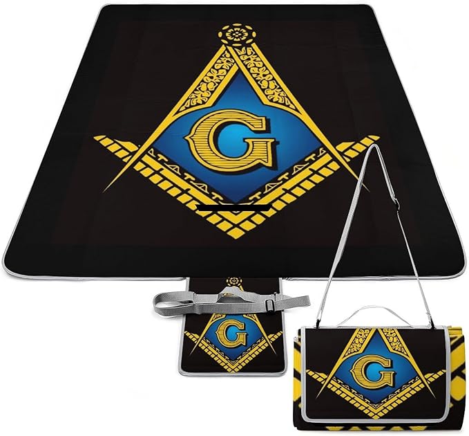 Freemasonry Masonic Lodge Symbol Waterproof Outdoor Picnic Blanket Sandproof Beach Mat for Camping Hiking Grass Travelling