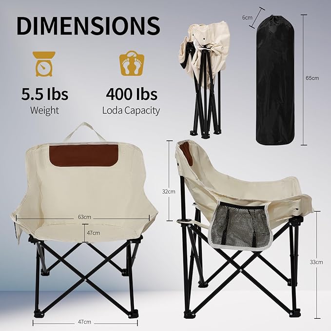 SHANQUAN 2 Pack Folding Camping Chair Compact Camp ChairOutdoor Lawn Portable Lightweight Backpacking Chair with Carrying Bag for Outdoor CampTravelBeachPicnicFishing Hiking (Beige)