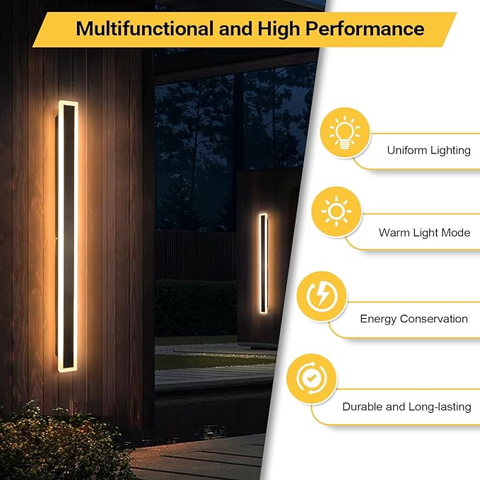 2 Pack 31.5In Modern Outdoor Wall Light Outdoor Wall Sconces for House Exterior Wall Light Fixtures Black Long Light Mount for Garage Patio Porch Stairway (Warm Light)