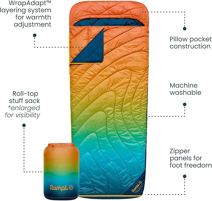 Rumpl Wrap Sack 20-Degree Sleeping Bag for Adaptable 3-Season Comfort