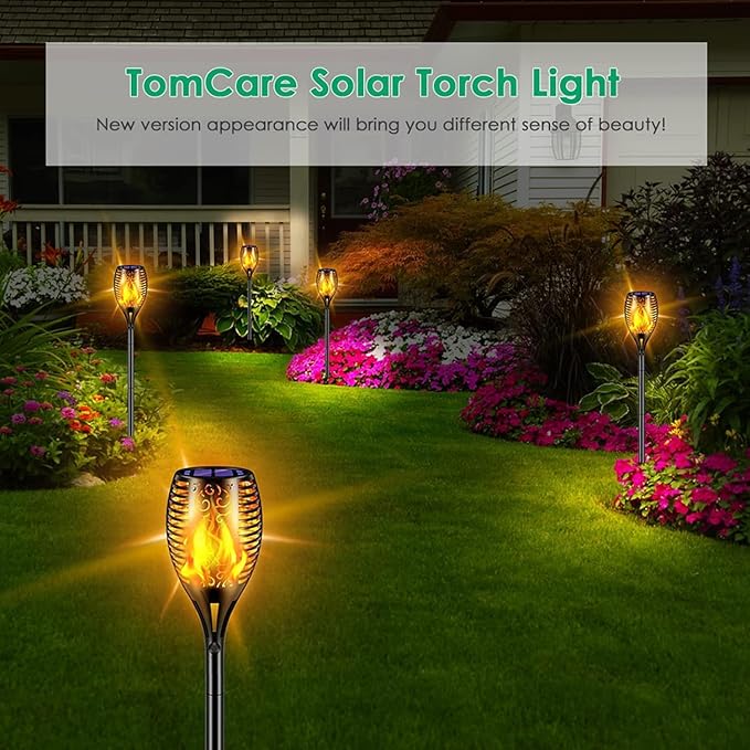 TomCare Solar Lights Outdoor 99 LED Higher &amp Larger Flickering Flame Solar Torch Lights 43 Waterproof Outdoor Lighting Solar Powered Pathway Lights for Garden Patio Yard 6Pack