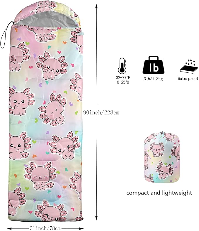 AILONEN Kawaii Panda Sleeping BagsLightweight &amp Waterproof3 Season Warm &amp Cool WeatherDreamy Purple Flower Animal Themed Sleeping Bags for BoysGirlsKidsAdults TravellingOutdoors