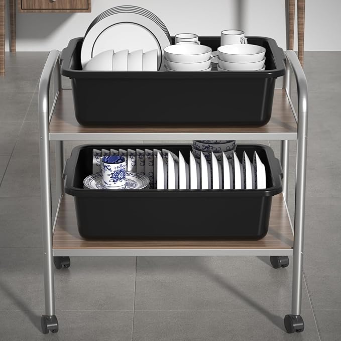 Sandmovie 13 L Plastic Bus Tubs Plastic Commercial Wash Basin Black 12 Packs