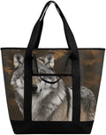Insulated Shopping BagLarge Reusable Cooler Bags Wild Wild Gray Wolf Printed Foldable Shopping BagTravel Waterproof Shoulder Bag