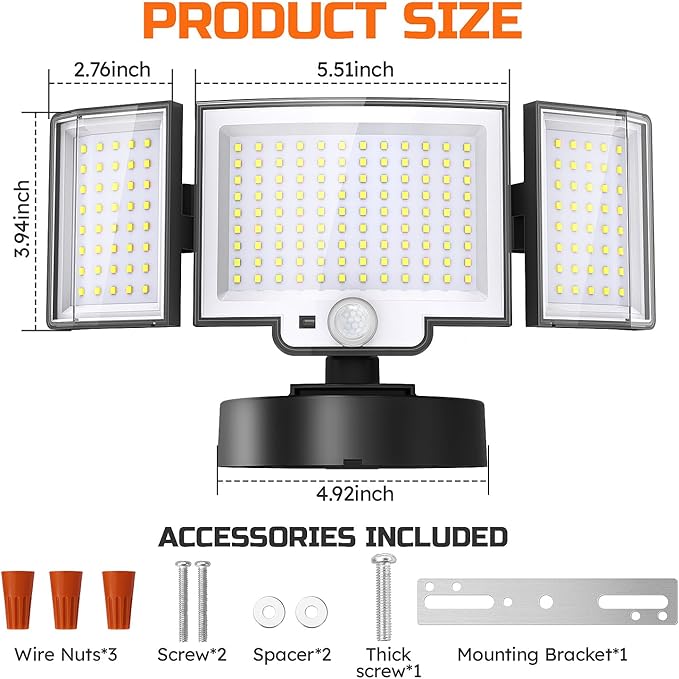 CLAONER 20W 3000LM LED Security Motion Sensor Outdoor Floodlights 6500K Daylight Remote Control 3 Modes Dusk to Dawn Waterproof 3 Heads Hardwired Flood Light for Driveway Garage Porch(2 Pack)
