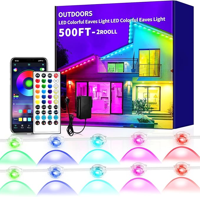 IP67 Waterproof Eave Light for House roof490ft RGB Outdoor Waterproof Eave Lightcan be Used for Halloween ChristmasHolidayPartyDaily Lighting Decoration（2 Rolls of 245ft）
