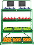 4 Tier Supermarket Fruit Vegetable Storage Rack Retail Display Rack Market Shelf with 10 Slanted Baskets &amp 2 Product Labels Floor Standing Metal Fruit Vegetable Snacks Display Shelf Organizer