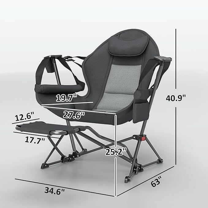 Outsunny Double Hammock Camping Chair Adjustable Back Folding Rocking Chair Swinging Hammock Chair with Cup Holder Headrest Removable Footrest Padded Seat for Travel Sports Concerts Dark Gray