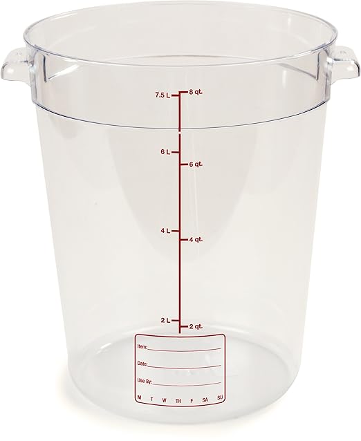 Carlisle FoodService Products Storplus Round Food Storage Container with Stackable Design for Catering Buffets Restaurants Polycarbonate (Pc) 8 Quart Clear