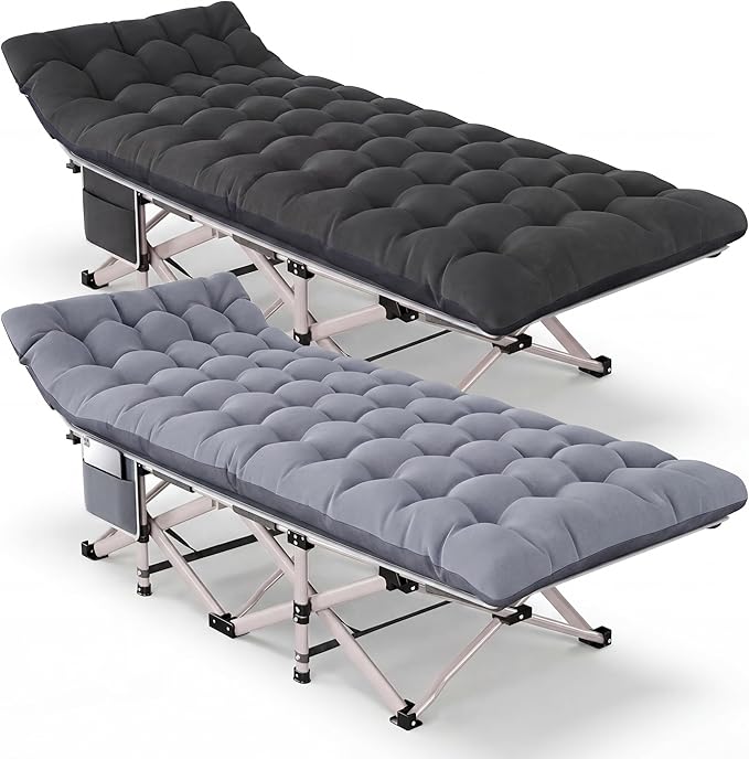 Camping Cot for Adults 2 Pack Heavy Duty Folding Sleeping Cots with Carry Bag Portable Camp Bed with Double Layer 1200D Oxford Fabric &amp Mattress Travel Cot for Camping Beach Patio Home Offic