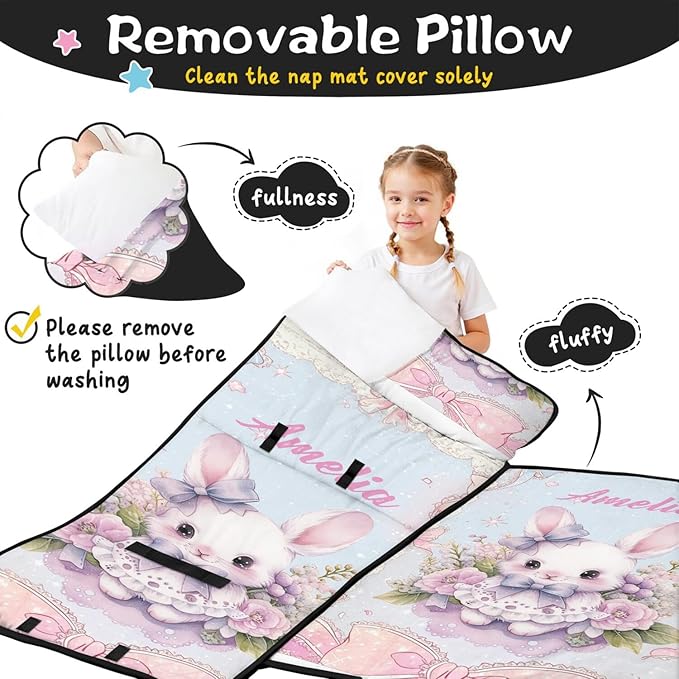 Personalized Toddler Nap Mat – Custom Name Sleeping Bag with Pillow &amp Blanket Roll-Up All-in-One Nap Mats