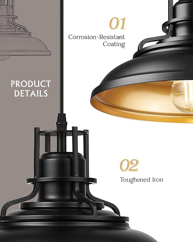 FEMILA 12 Modern Pendant Lights Kitchen Island Black Pendant Light Fixtures for Foyer Cafe Kitchen Adjustable Height 2 Pack 4FY15-MP-2PK BK-1