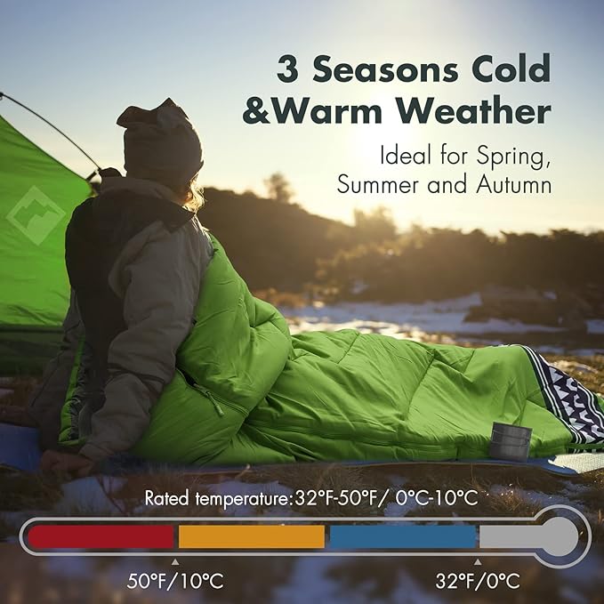 VILLEY Camping Sleeping Bag Lightweight Backpacking Sleeping Bag with Compression Sack for Adults &amp Kids Outdoor Camping Hiking Equipment for 3 Season Warm &amp Cool Weather - Summer Spring F
