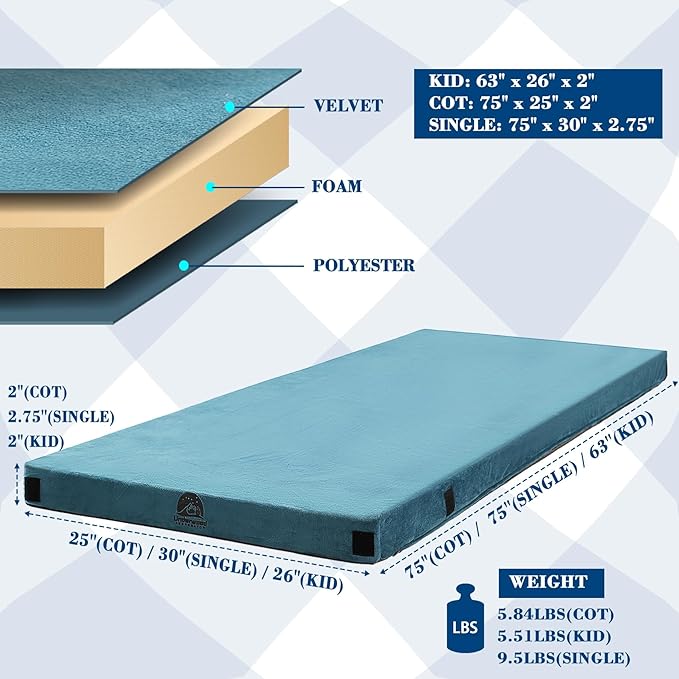 Foam Camping Mattress - Roll Up Sleeping Mat for Cot Foam Sleeping Pad for Camping with Cover for Kids Adults Portable Camping Mat Camping Pad for Bed Car