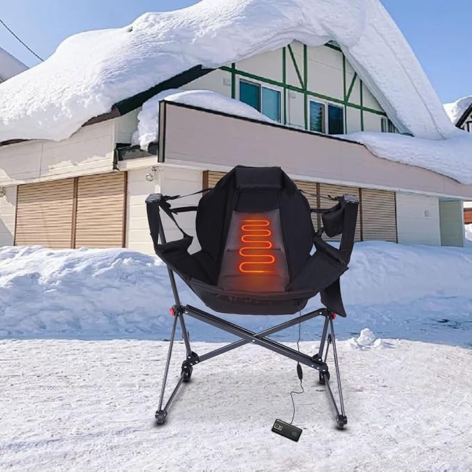 CDEN Heated Hammock Chair Heated Camping Chair Heated Swing Chair Heavy Duty with Stand Cup Holder Side Bag Power Bank Included for Patio Camping Backyard (1 Pack)