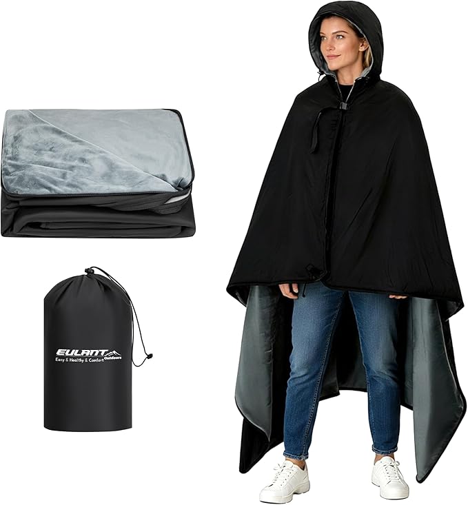 EULANT Large Wearable Camping Blanket with Crystal Velvet LiningWaterproof Windproof Warm Outdoor Camping Blanket