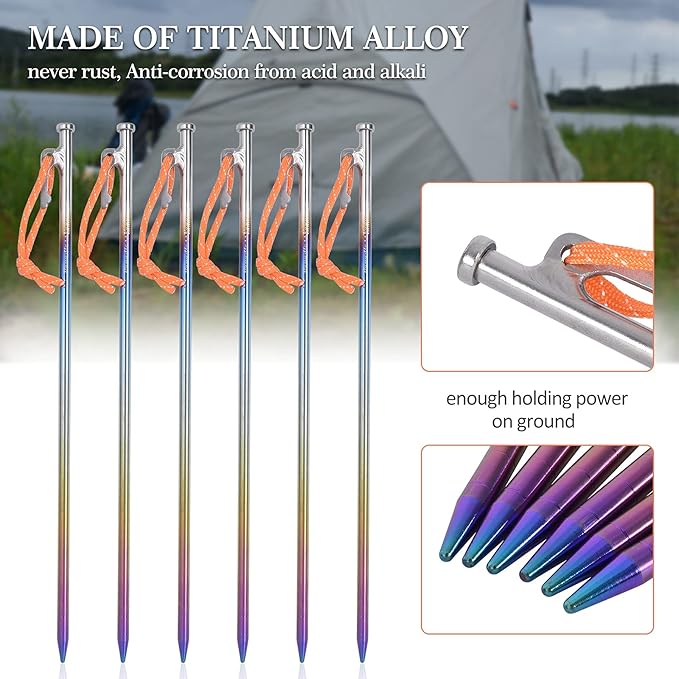 Boundless Voyage 6pcs/lot Titanium Alloy Tent Pegs Outdoor Camping Awning Tent Stakes Lightweight Hiking Climbing Tent Nail 24cm/30cm/35cm