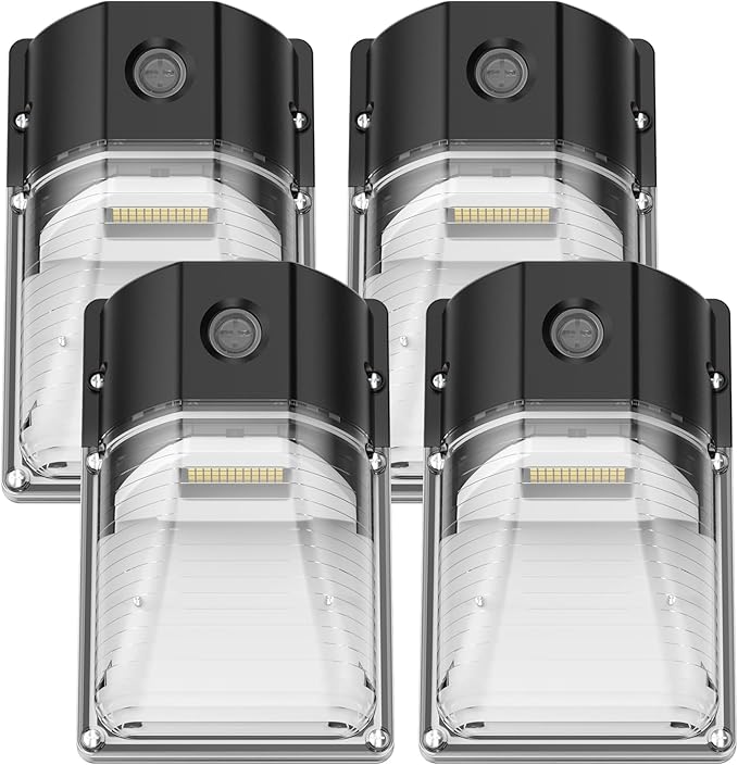 30W Mini LED Wall Pack Light with Dusk to Dawn Photocell 5000K Wall Pack Light Outdoor Led AC120V 3600LM Waterproof Outdoor Commercial Lighting Fixture for Garage Warehouse Garden (4 Pack)