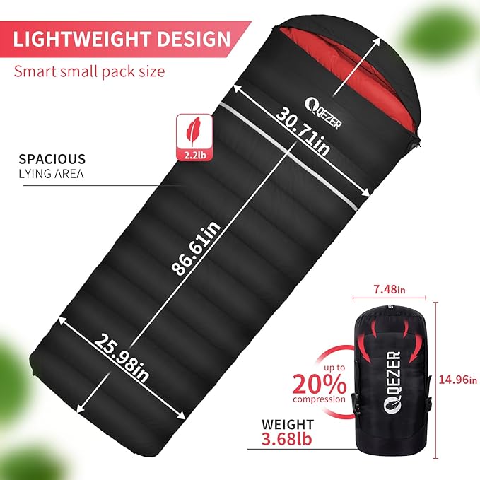 Down Sleeping Bag for Adults 600 Fill Power Ultralight &amp Compact with Compression Sack for Backpacking Camping Hiking