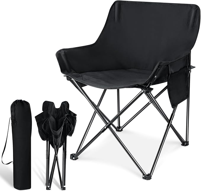 Leonyo Folding Camping Chairs Portable Outdoor Lawn Chairs for Adults with Carrying Bag for Outside Fishing Hiking &amp Festivals Black