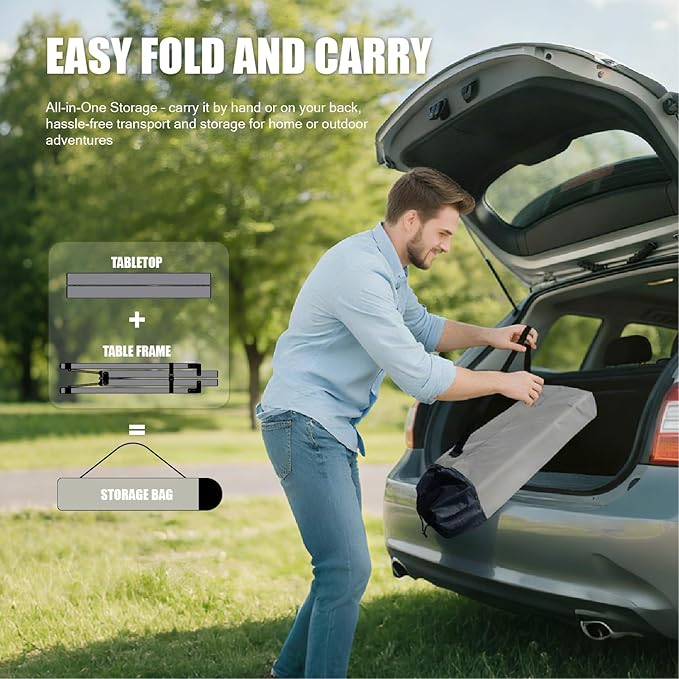 Portable Outdoor Camping Table Oversize Aluminum Roll Up Lightweight Folding Table for Picnic Barbecue Beach Tailgating Party Backyard Indoor and Outdoor Stable and Durable