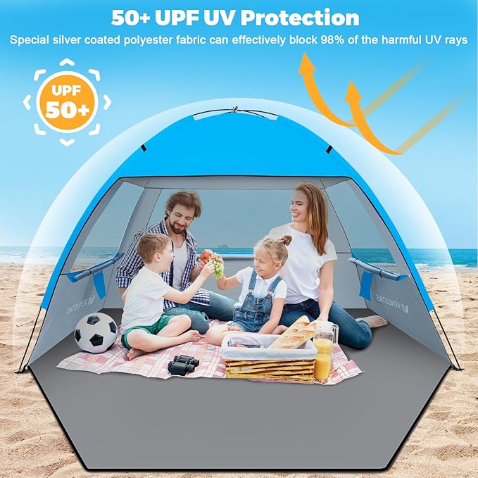 Venustas Beach Tent Sun Shelter for 3/4-5/6-7/8-10 Person UPF 50+ UV Protection Beach Canopy Lightweight and Easy Setup Cabana Portable Shade Tent