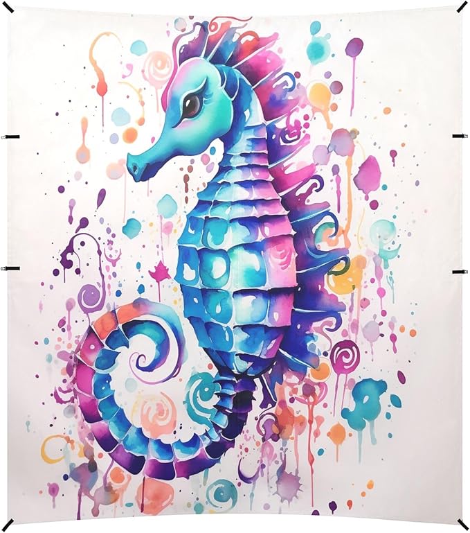 Camping Sun Shelters Watercolor Hippocampus Japonicus Beach Canopy 126 * 110.2in
