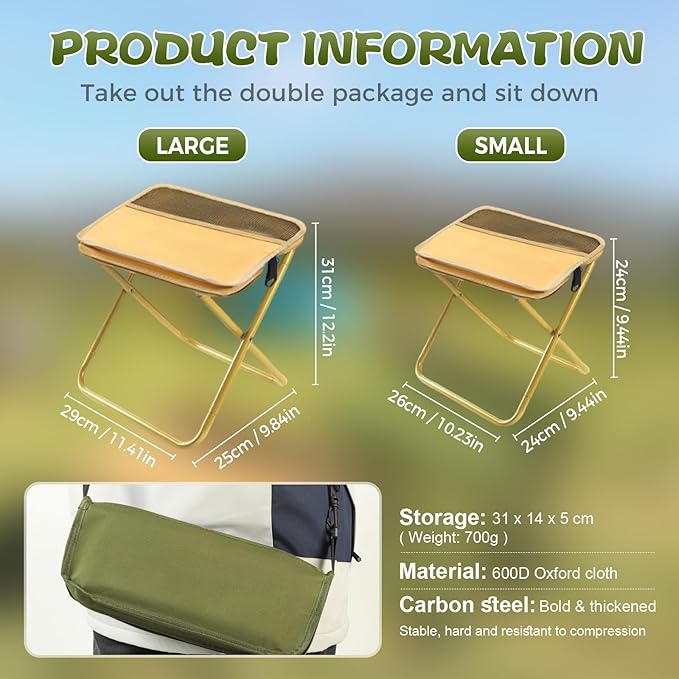 Portable Stool for Mountaineering and Hikin 2026 New Foldable Backpack Stool Turned Into a Satchel Lightweight Stool with Carrying Bag Footstool for Camping Hiking Hunting Fishing (Black-Middle)
