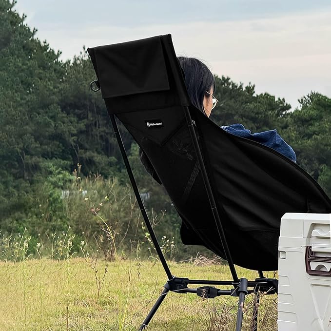 MellowCamp High Back Camping Chair Oversized Comfort Design Collapsible Camp Chair with Pillow (Black)