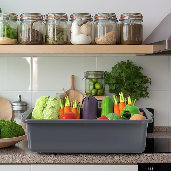 Vababa 12-Pack Plastic Commercial Bus Box 13 L Kitchen Bus Tub Gray