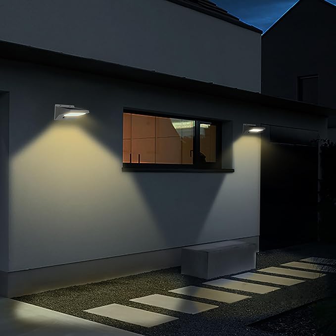 Solar Motion Sensor Outdoor Lights LED Security Light Waterproof Stainless Steel Solar Powered Wall Light for Front Door Patio Garage Porch Fence Yard 3 Modes Flood Light Bright (Warm White)