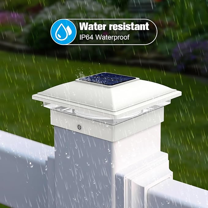 VOLISUN Solar Post Cap Light Outdoor Waterproof 4packSolar Fence - Post Lights for 4x4 5x5 6x6 Wooden/Vinyl PostWhite Deck Cap Light Solar Powered with Warm White for Garden/Patio/Porch