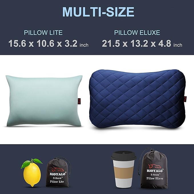 XL Inflatable Camping Pillow ELuxe w. Removable Padded Cover | X-Foam Comfortable Washable Ultralight Portable Neck Lumbar Support | Backpacking Hiking Travel Air | X-Large (Ocean Blue)