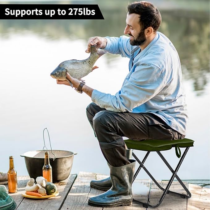 2 Pack Camping Stool 13 Inch Portable Folding Stool for Adults Lightweight Small Foldable Stools for Fishing Hiking Outdoor Gardening-Green