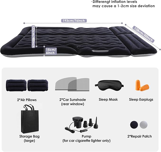 Inflatable Car Air Mattress for SUV Sedan Truck &amp Minivan Back Seat Car Bed for Car Camping &amp Travel Portable Mattress with earplugs Window Screens Eye Mask &amp Storage Bags
