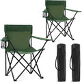 2 Pack Portable Camping Chairs Folding Lawn Chair Outdoor Lightweight Beach Chair with Cup Holder &amp Carry Bag for Outside Sports Fishing Hiking Travel Picnic Backyard Green
