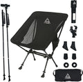 3-in-1 Camping Chair Trekking Poles &amp Mounted Flashlight – All-in-One Backpacking Kit Small &amp Weighs Only 3 lbs – Lightweight Aluminum Hiking Poles - Chair &amp High Lumen LED Light