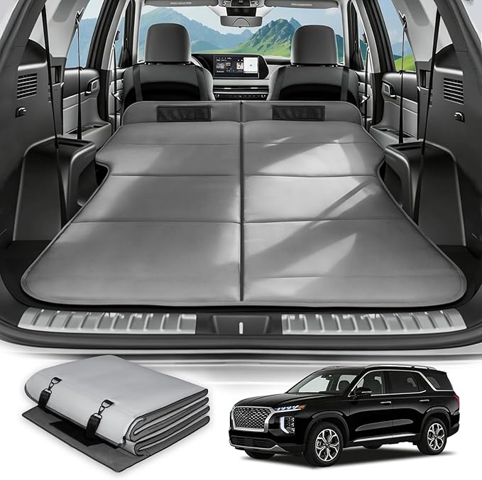 Car Bed for Hyundai Palisade Foldable Non-Inflatable Memory Foam Camping Mattress Thickened Portable SUV Trunk Sleeping Pad Air Mattress Upgrade for Camping &amp Travel Essentials With Storage Ba