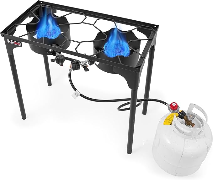 2 Burner Propane Gas Stove with 0-3 PSI Adjustable Regulator and Removable Legs Gas Burners for Cooking Perfect for Home Brewing Seafood Boil and Camping