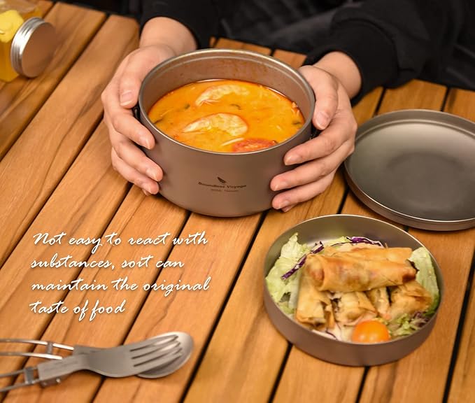 Boundless Voyage Outdoor Titanium Lunch Box Uncoated Bowls with Lid Separated Multi-layer Office Worker Bento Box Ti1095T
