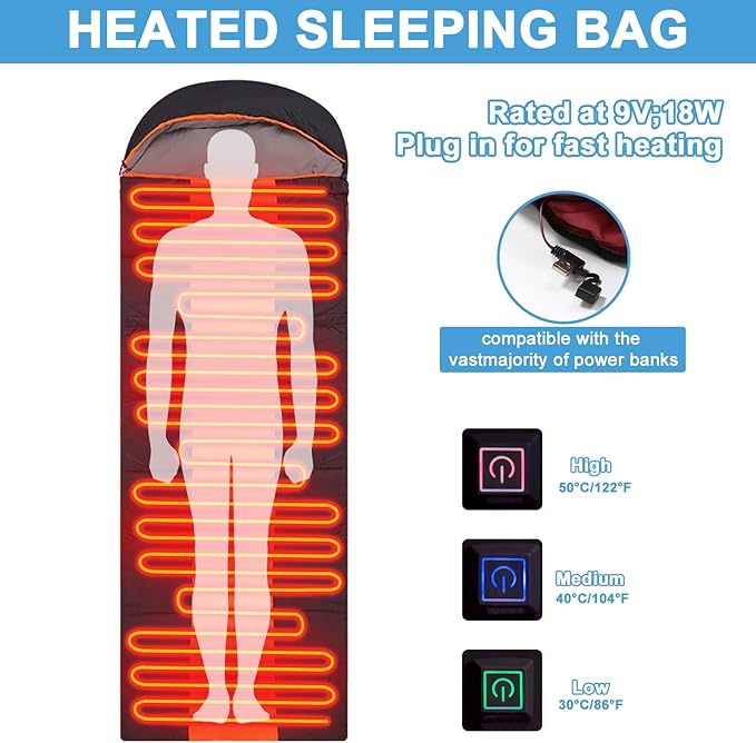 Sleeping Bags for Adults Backpacking Camping Sleeping Bag for Kids Heated Sleeping Bag for Camping Outdoor Hiking Rechargeable Lightweight Compact Camping Essentials Gear