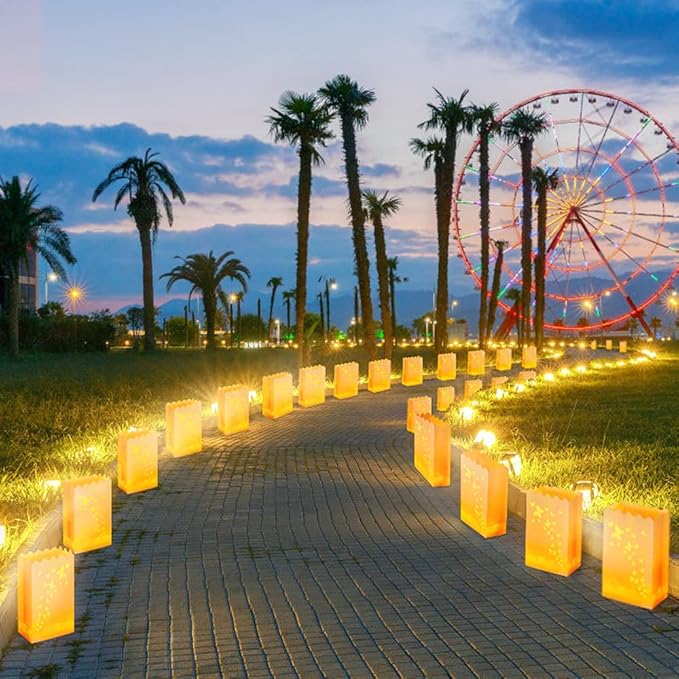 50 PCS Butterfly Luminary Bags &amp 50 PCS Battery Tea Lights White Luminary Bags with Flameless Candles LED Lamp Holiday Gift Flameless LED Tealight for Outdoor Christmas Thanksgiving Decorations