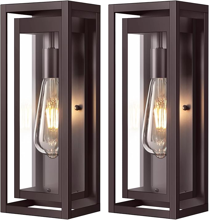 15 Large Oil Rubbed Bronze Outdoor Light Fixture 2 Pack ORB Outdoor Sconces Modern Waterproof Wall Lights with Clear Glass Shade for Front Door Porch Garage