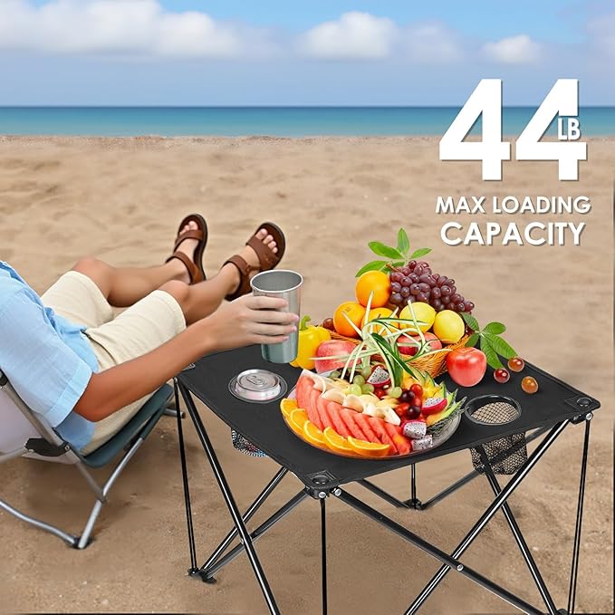 Portable Camping Table Ultralight Picnic Table Foldable with 2 Cup Holders and Carrying Bag for Outdoor Camping Picnic BBQ Beach Party Patio Fishing Steel Frame High-Grade 600D Oxford Fabric