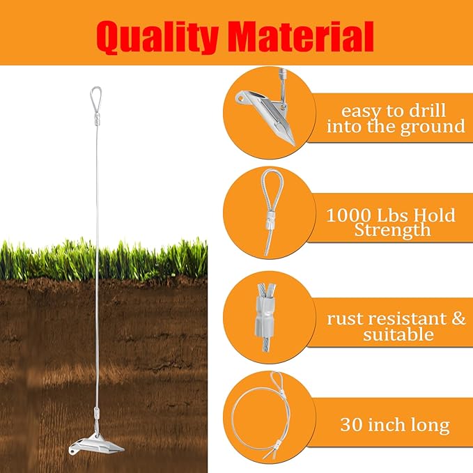 Drive-in Ground Earth Anchors for Sheds (20 Pack) Duck Bill Tree Anchor Kit with 30 inch Wire Cables for ShedCoyote Traps CanopyFencesTentsSwing Set Green House Easy to Use