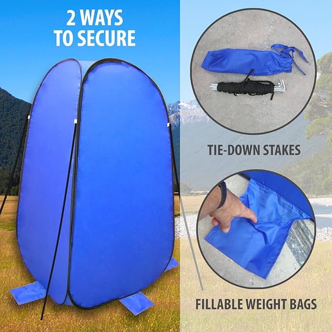 Pop-Up Room in a Bag Instant Portable Changing Shower and Bathroom with Dura-light Steel Frame and Weather-Resistant material for for Pontoon / Deck / Fishing / Sail Boat. Included Tie-Down Kit.
