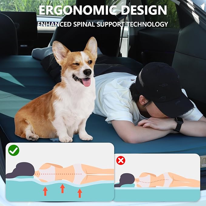 Camping Air Mattress Tesla Model Y Mattress 4 Ultra Thick SUV Air Mattress for Tesla Model Y Mattress Self Inflating Sleeping Bed Portable SUV Air Mattress Car Bed Camping Blue