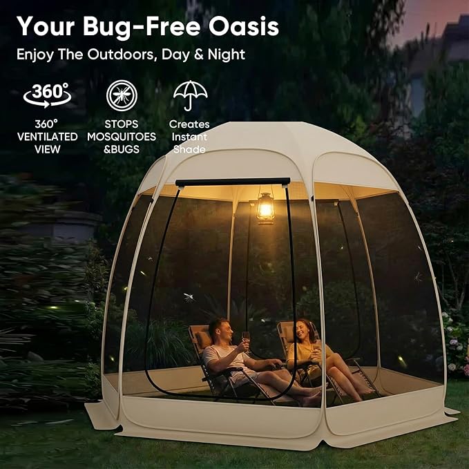 TABU Pop Up Screen House Tent 10x10 FT Screen Room Canopy with Mosquito Mesh Instant UV Resistant Shelter with Carry Bag for 6-8 Person Beige