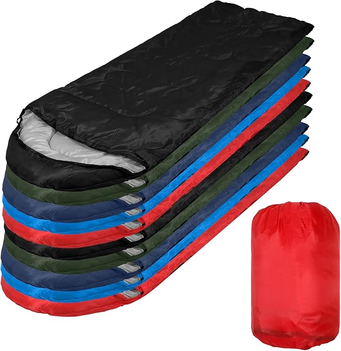 Macarrie 10 Pcs Bulk Sleeping Bags for Homeless Donation Shelter Adults 0 Degree Waterproof Sleeping Bags with Compression Sack for Cold Weather Emergency Hiking Camping Warm