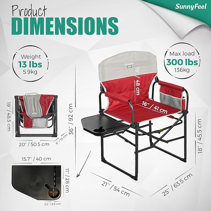 SUNNYFEEL Camping Directors Chair Heavy DutyOversized Portable Folding Chair with Side Table Pocket for Beach FishingTripPicnicLawnConcert Outdoor Foldable Camp Chairs
